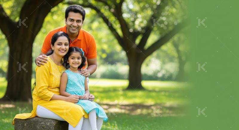 Happy Indian family enjoying park time together, smiling brightl
