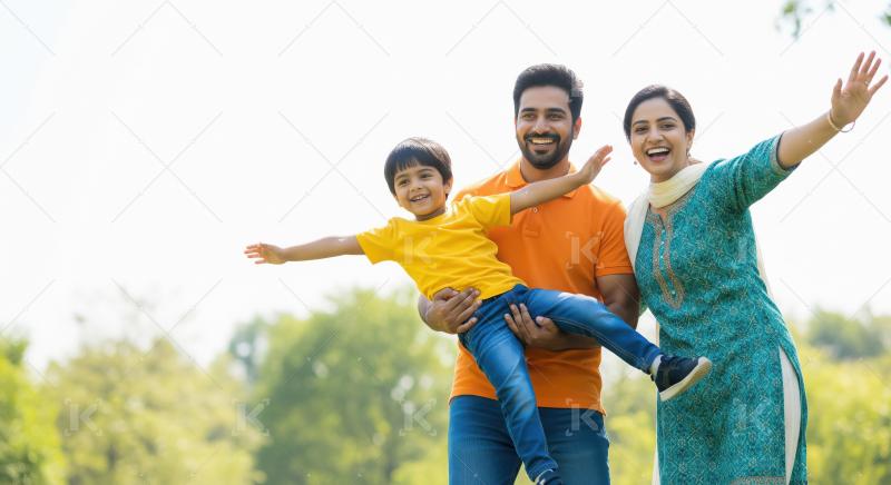 Happy Indian Family Enjoying Playful Outdoor Moment Together