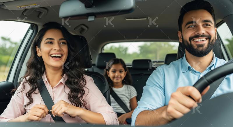 Happy Indian Family Driving Car Safely Together