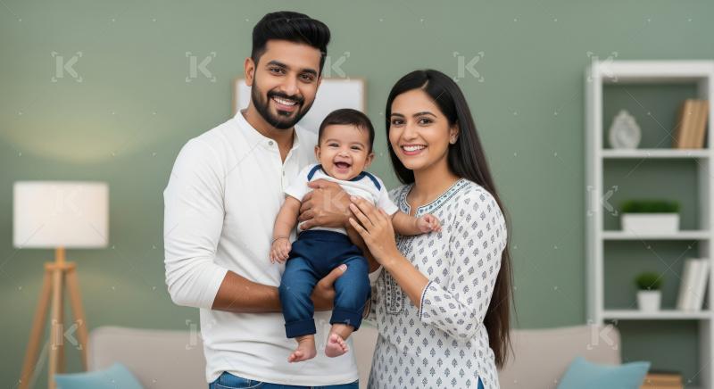 Happy Indian Parents Smiling with Their Adorable Baby at Home