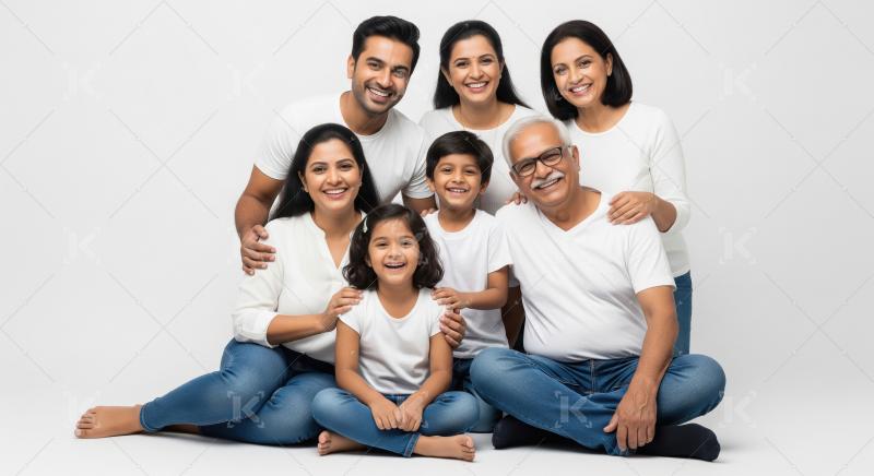 Happy Multi-Generational Indian Family Smiling Together Joyfully
