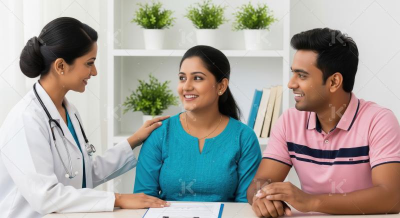 Indian Doctor Consulting Smiling Couple with Professional Care a