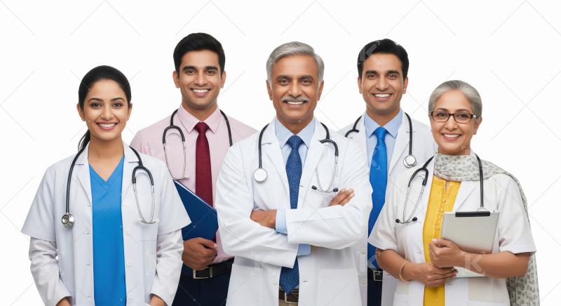 Smiling Indian Doctors and Healthcare Professionals Posing Confi