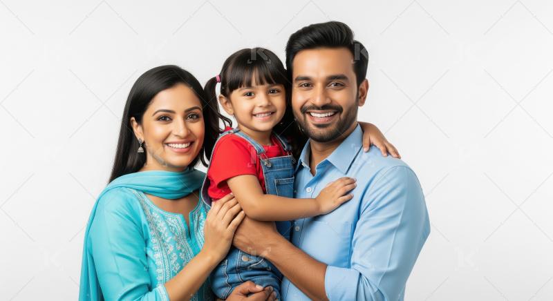 Happy Indian Family Portrait: Parents and Daughter Smiling Toget