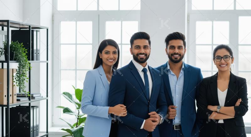 Confident Young Indian Businesspeople Smiling in Office