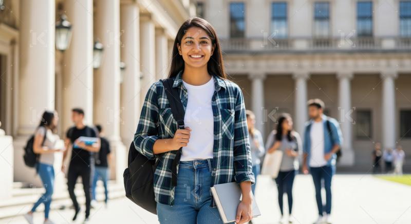 Happy Indian University Student Smiling on Campus
