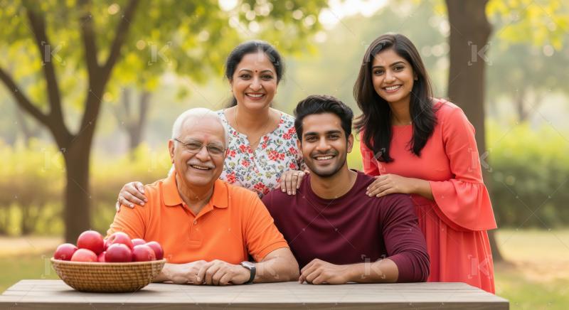 Happy Multi-Generational Indian Family Portrait Outdoors with Ap