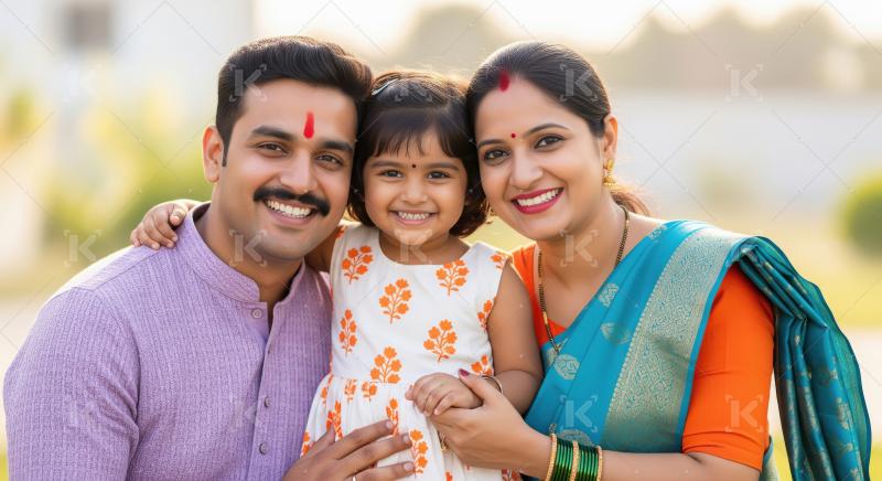 Happy Indian Family Smiling Together Outdoors