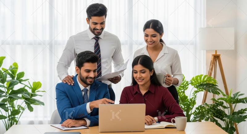 Diverse Business Team Collaborates on Project in Modern Office