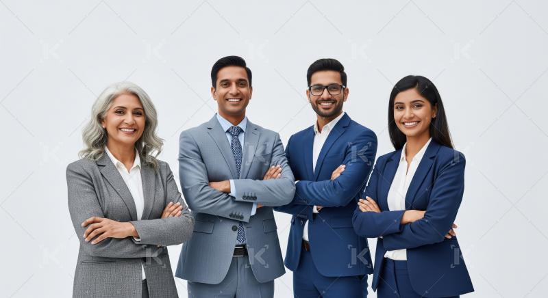 Diverse Indian Business Team Smiling Confidently, Arms Crossed