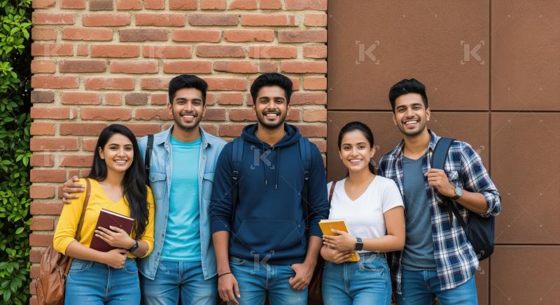 Happy Indian College Students Smiling Together on Campus