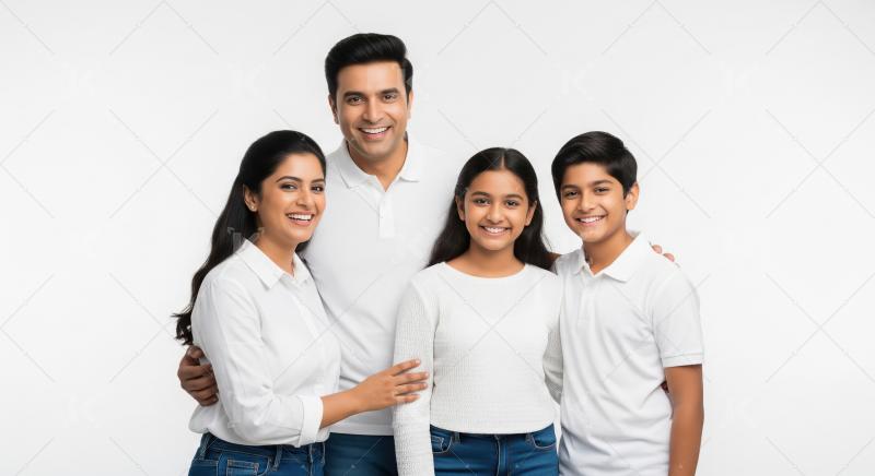 Happy Indian Family Smiling Together Against White Background