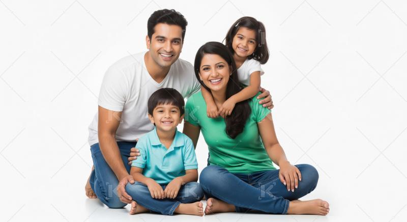 Happy Indian family with young children smiling brightly