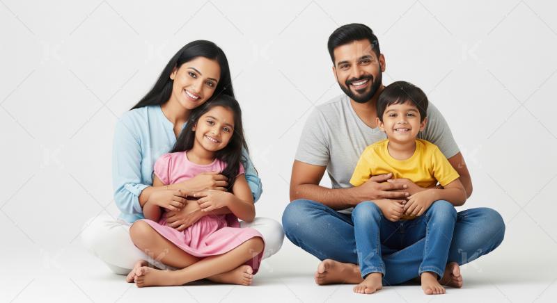 Happy Indian Family Smiling Together on White Background