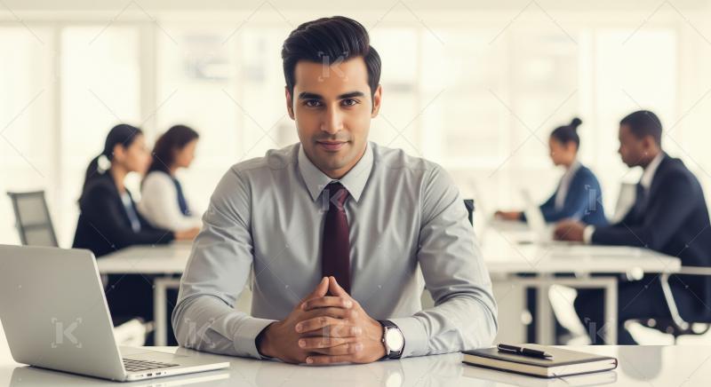 Young indian businessman smiling confidently at office