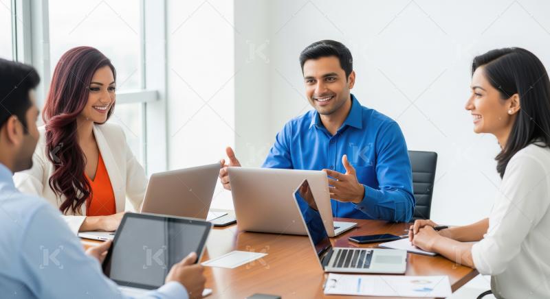 A group of Indian business professionals sit around a conference