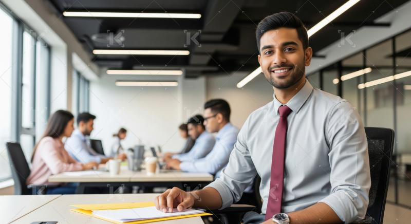 Young indian businessman smiling confidently at office