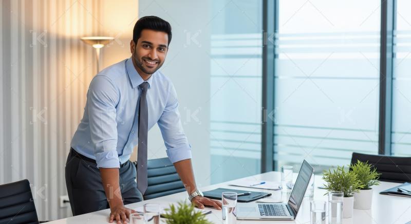 Young indian businessman smiling confidently at office