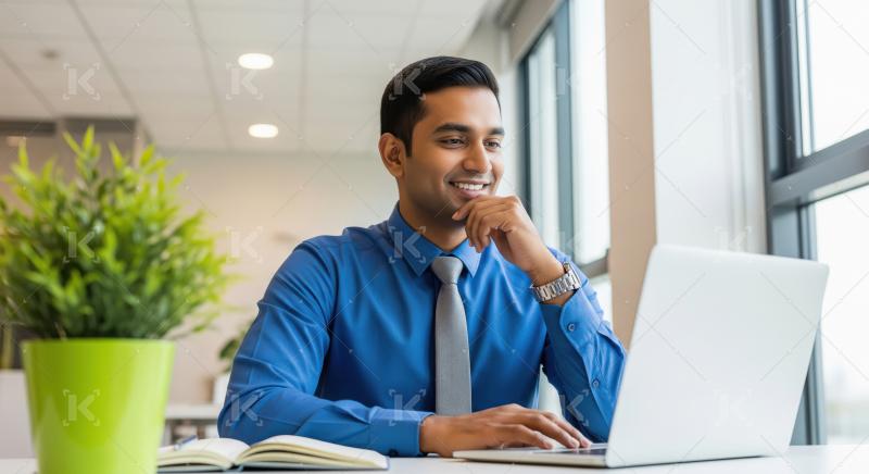 Young indian businessman smiling confidently at office