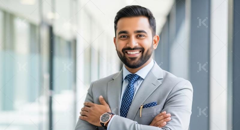 Young indian businessman smiling confidently at office