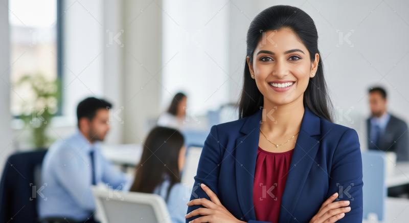Young indian businesswoman standing confidently