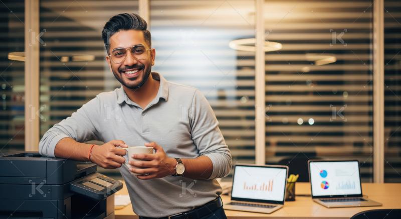 Young indian businessman smiling confidently at office