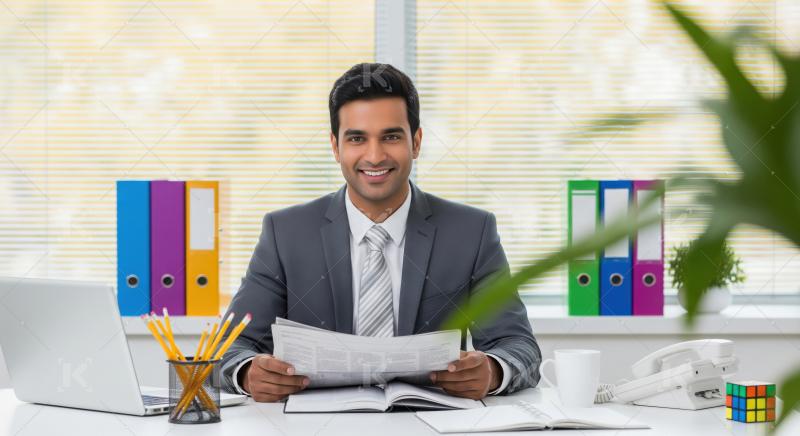 Young indian businessman smiling confidently at office