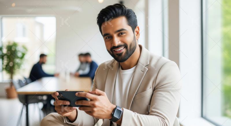 Young corporate man using smartphone