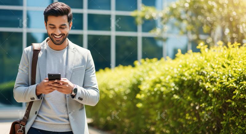 Corporate employee using smartphone outdoor