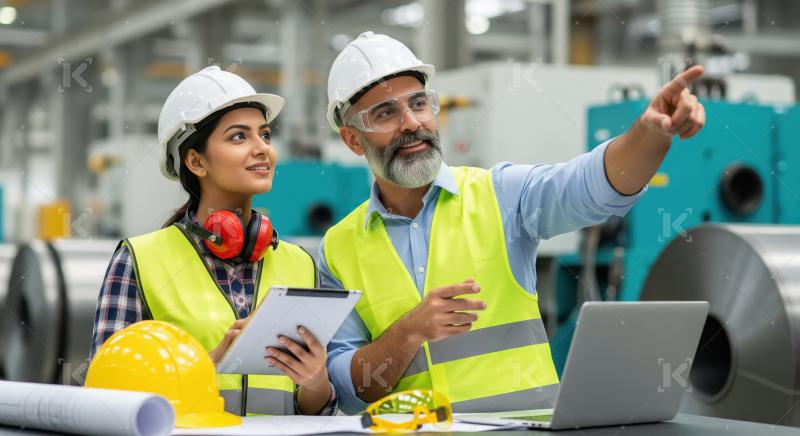 A senior Indian engineer mentors a young female engineer they re