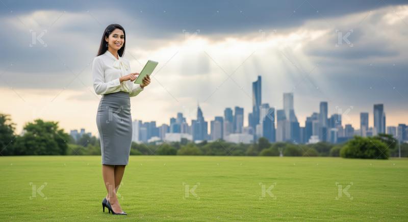 Young businesswoman or corporate employee standing confidently