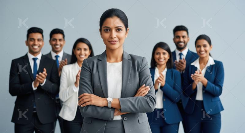 Happy indian Corporate people standing confidently