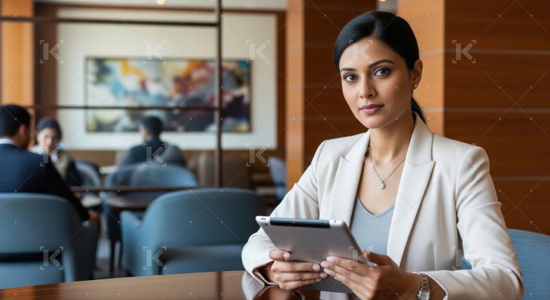 Young businesswoman or corporate female employee smiling
