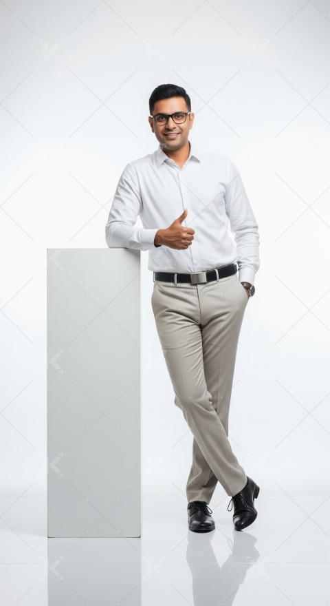 Happy indian businessman or corporate employee showing thumps up