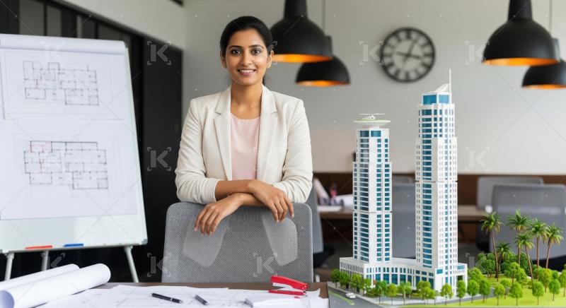 Young businesswoman or corporate female employee smiling