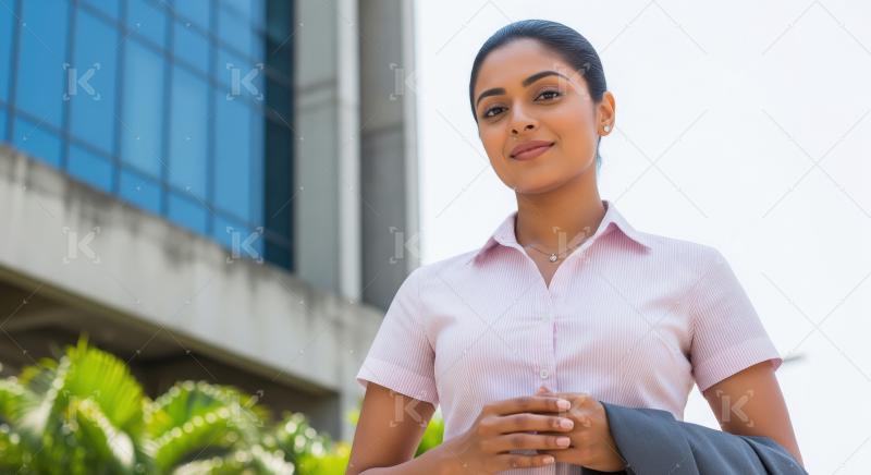 Young businesswoman or corporate employee standing confidently