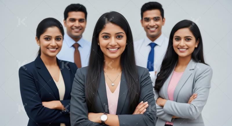 Happy indian Corporate people standing confidently