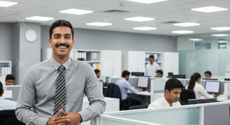 Young indian male employee standing confidently