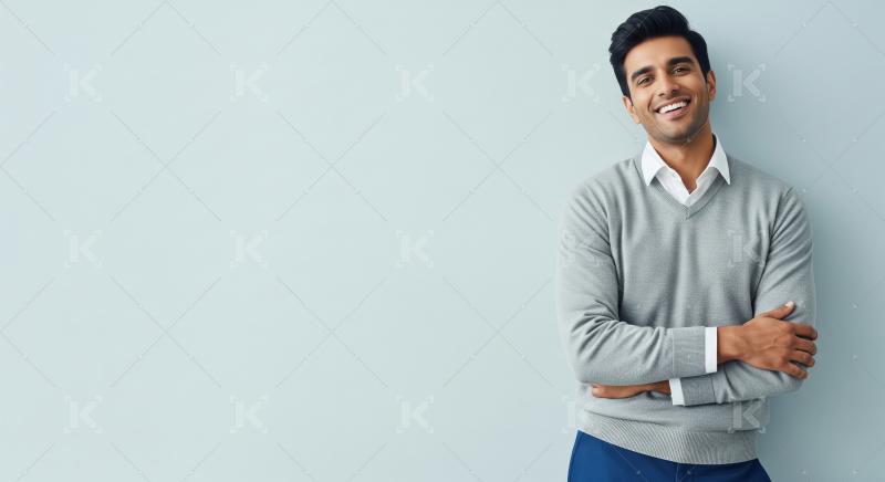 Young indian male employee standing confidently