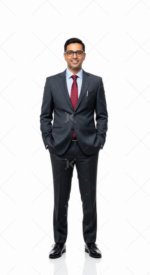 Young indian male corporate employee standing confidently
