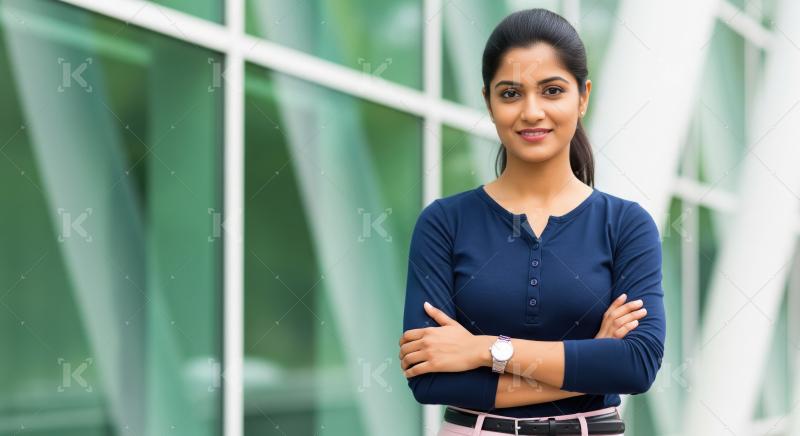 Young indian businesswoman standing confidently at office