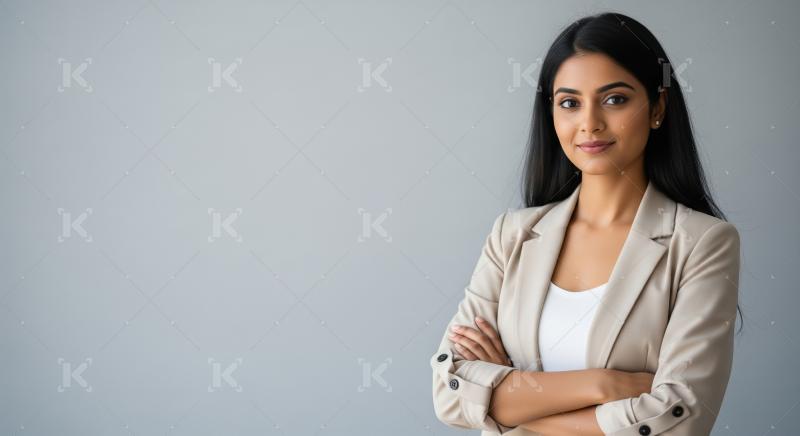 Young indian businesswoman standing confidently at office