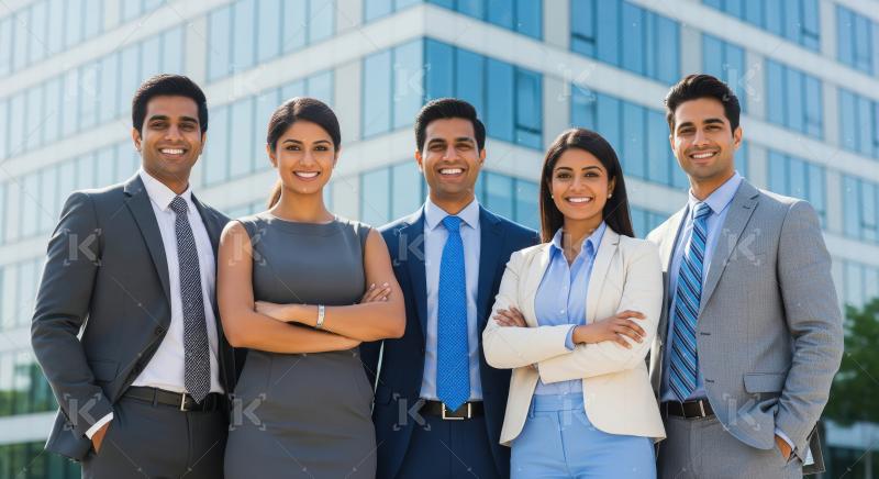 Happy indian Corporate people standing confidently