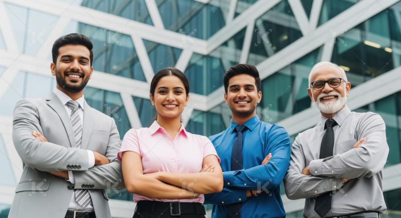 Happy indian Corporate people standing confidently