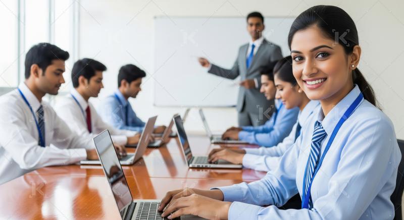 Group of business professionals in formal attire engaged in boar