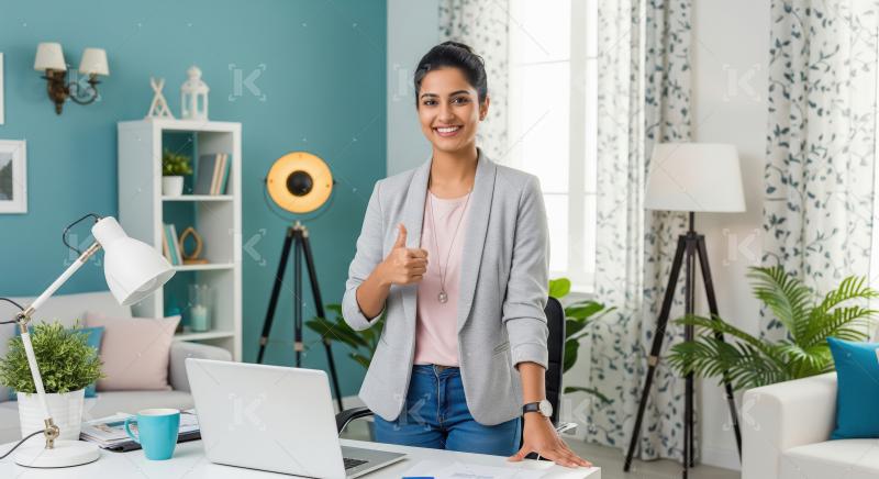 Young businesswoman or corporate employee standing confidently