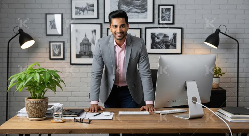 Young indian male corporate employee standing confidently