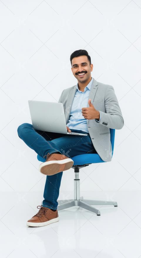 Happy indian businessman or corporate employee showing thumps up
