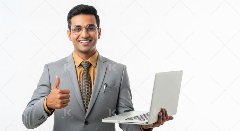 Happy indian businessman or corporate employee showing thumps up
