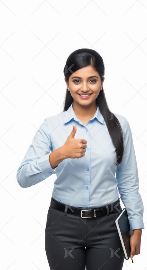 Smiling young Indian business professional giving a thumbs-up ge